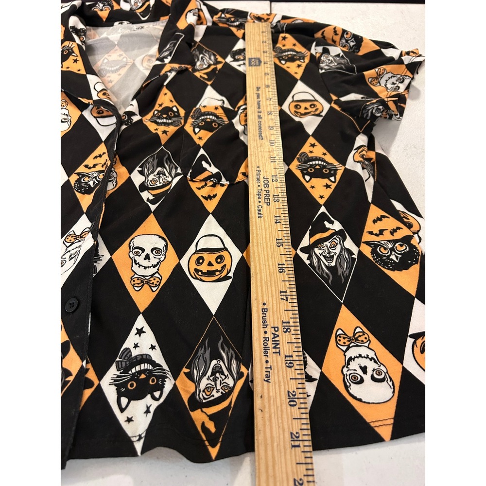 Halloween Pajama Set Shorts Top Harlequin Spooky Print Retro Design LARGE - Picture 7 of 13